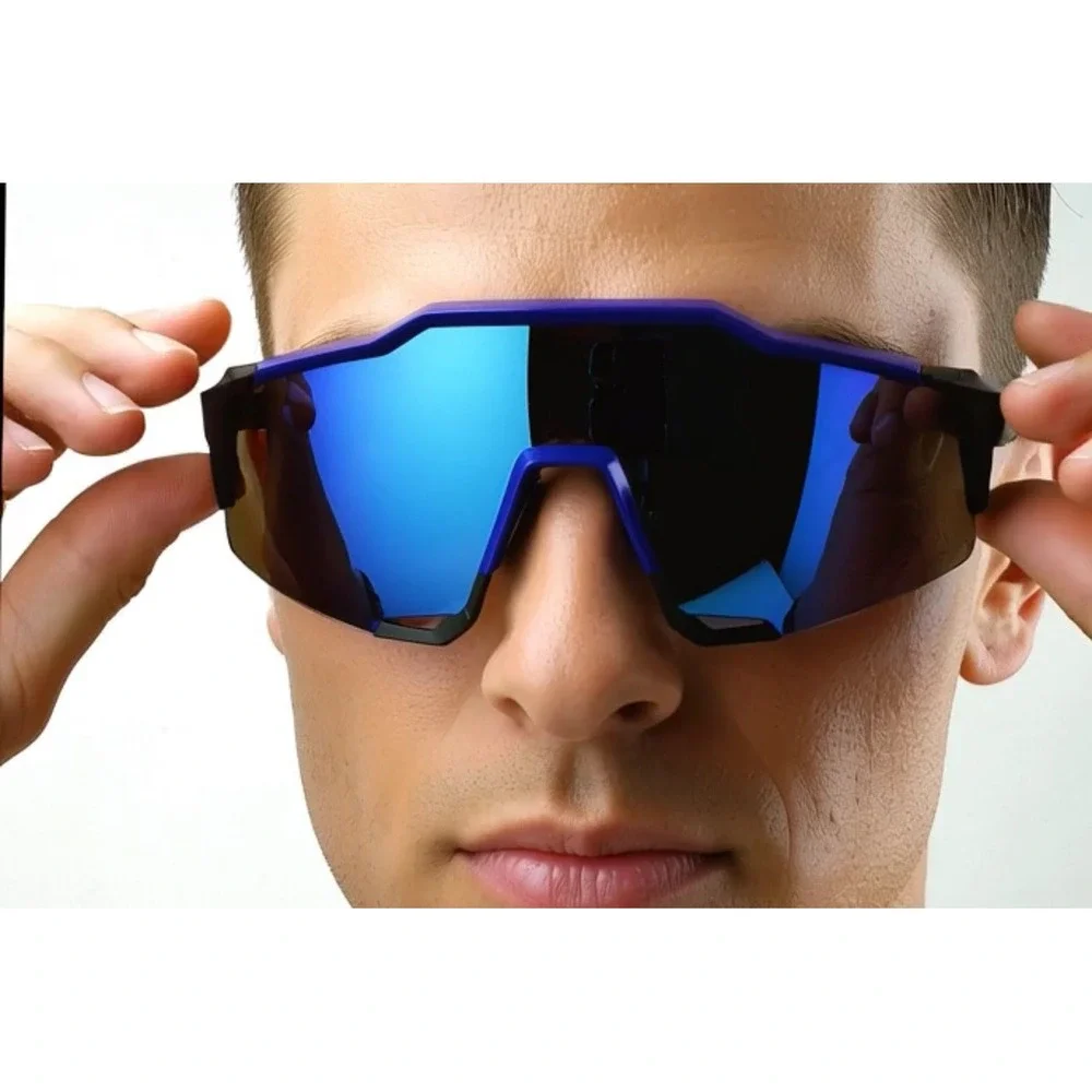 Sport Sunglasses Men‎ Cycling Glasses Windproof UV Protection Blue Wrap Around